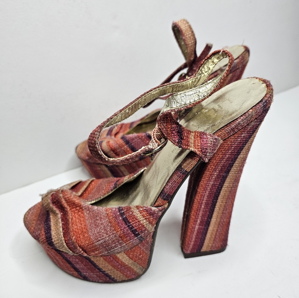 Liliana Multicolor 70s Inspires Stripe Strappy Platform Heels Sandals Women S 7